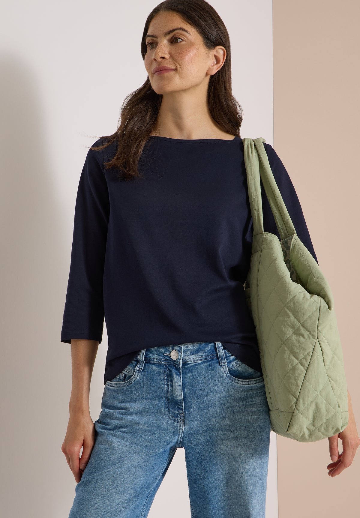 CECIL Damen Basic Shirt mit U-Boot-Ausschnitt - Dunkelblau urban dark blue