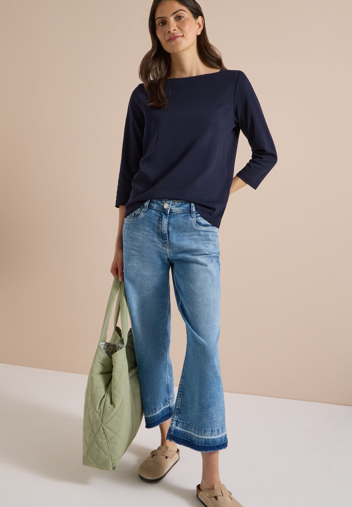 CECIL Damen Basic Shirt mit U-Boot-Ausschnitt - Dunkelblau urban dark blue
