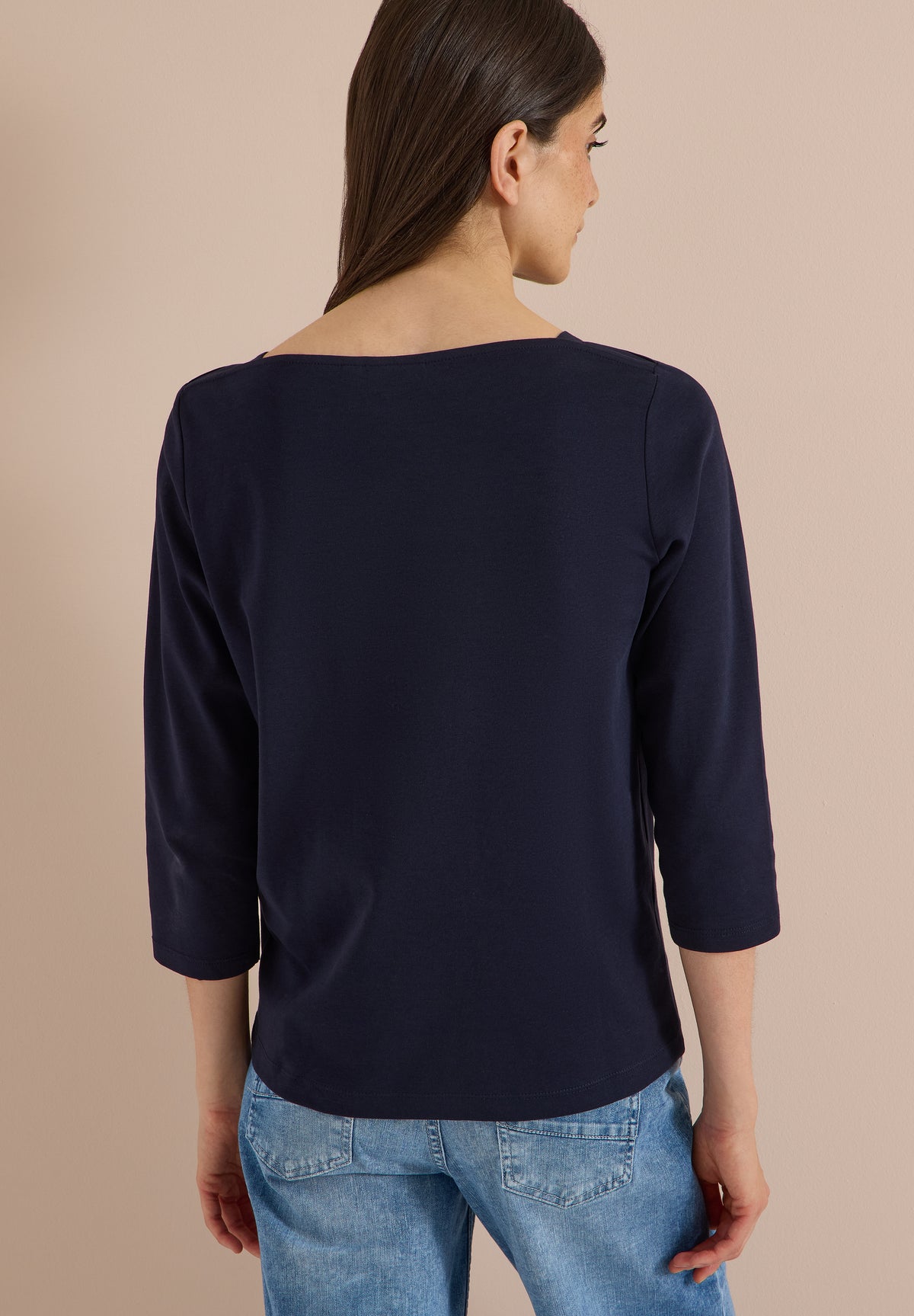 CECIL Damen Basic Shirt mit U-Boot-Ausschnitt - Dunkelblau urban dark blue