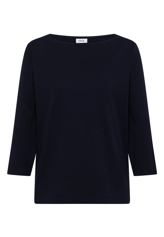 CECIL Damen Basic Shirt mit U-Boot-Ausschnitt - Dunkelblau urban dark blue