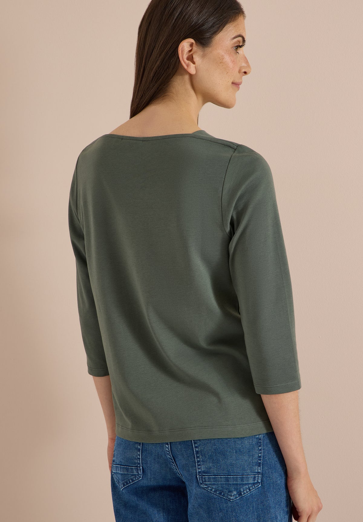 CECIL Damen Basic Shirt mit U-Boot-Ausschnitt - Olivgrün dried olive green