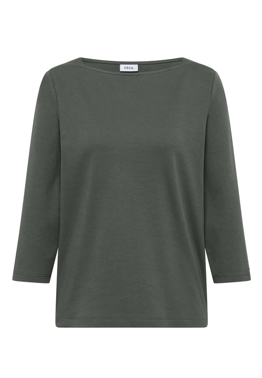 CECIL Damen Basic Shirt mit U-Boot-Ausschnitt - Olivgrün dried olive green