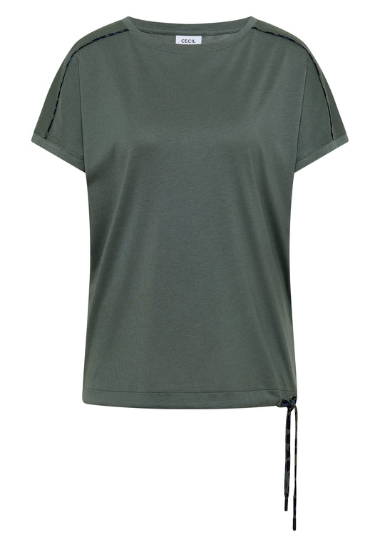 CECIL Damen T-Shirt mit U-Boot-Ausschnitt und Leo-Piping - Olivgrün dried olive green