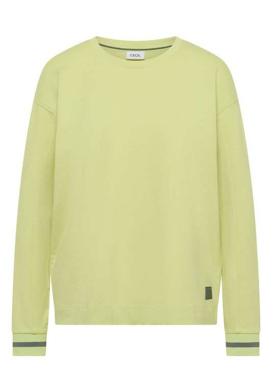 CECIL Damen Langarmshirt mit Streifendetail - Grün citrin green