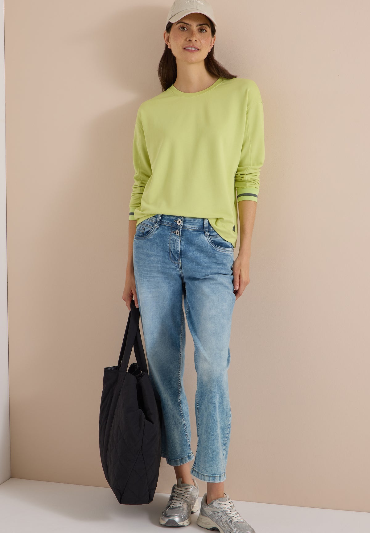 CECIL Damen Langarmshirt mit Streifendetail - Grün citrin green