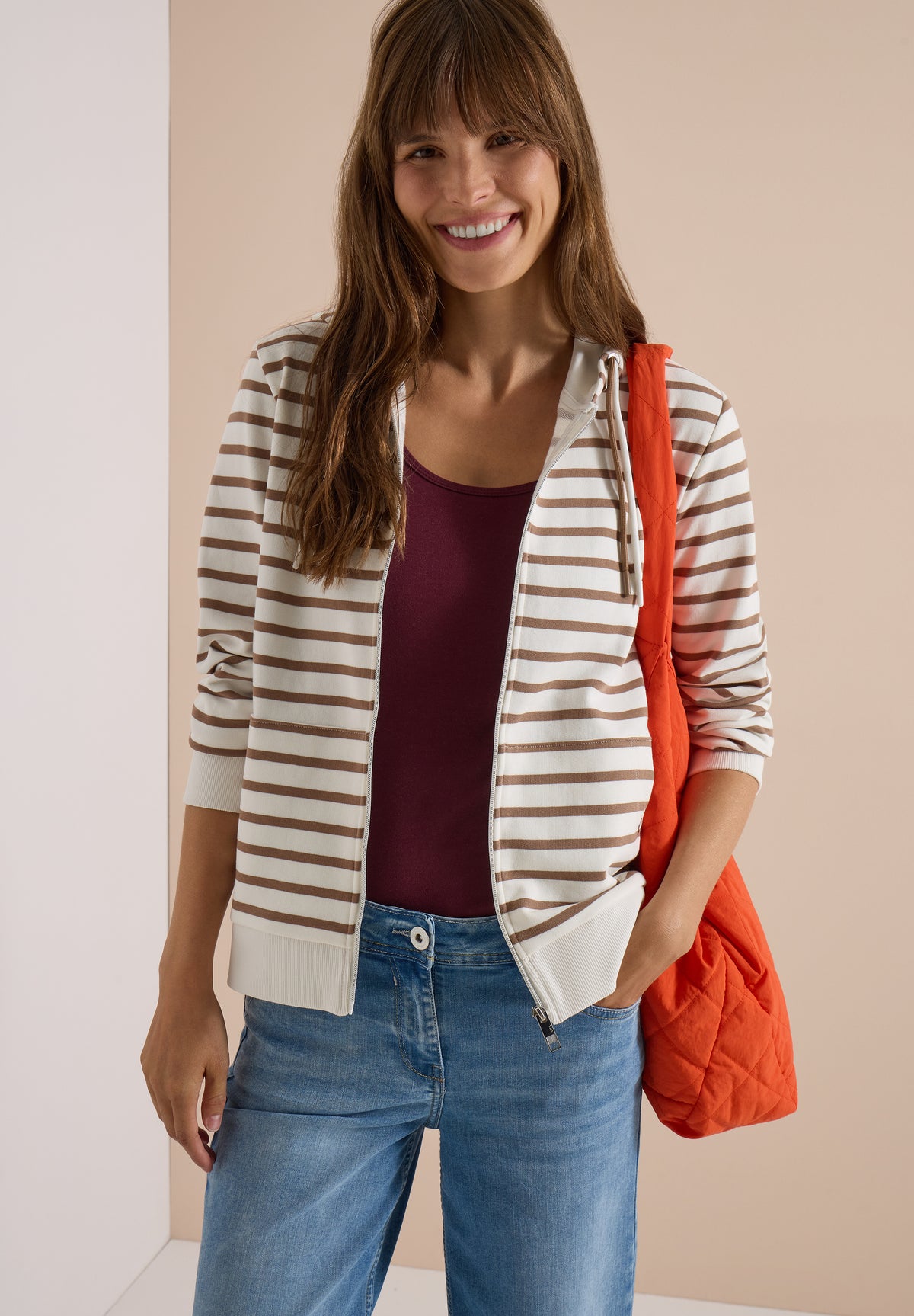 CECIL Damen Strukturjacke mit Kapuze - Beige snow cloud beige