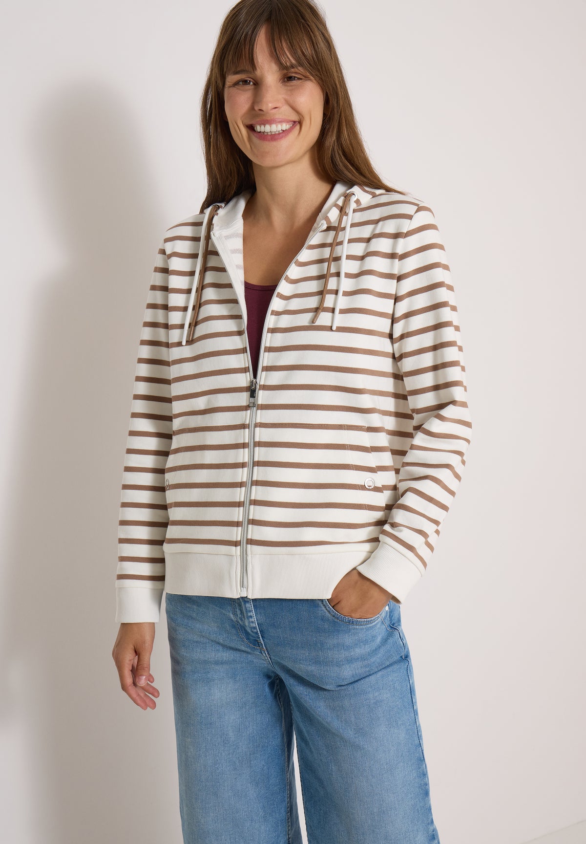 CECIL Damen Strukturjacke mit Kapuze - Beige snow cloud beige