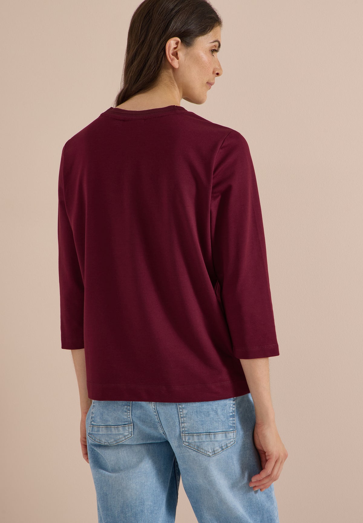 CECIL Damen 3/4-Arm Shirt mit Wording - Weinrot red wine