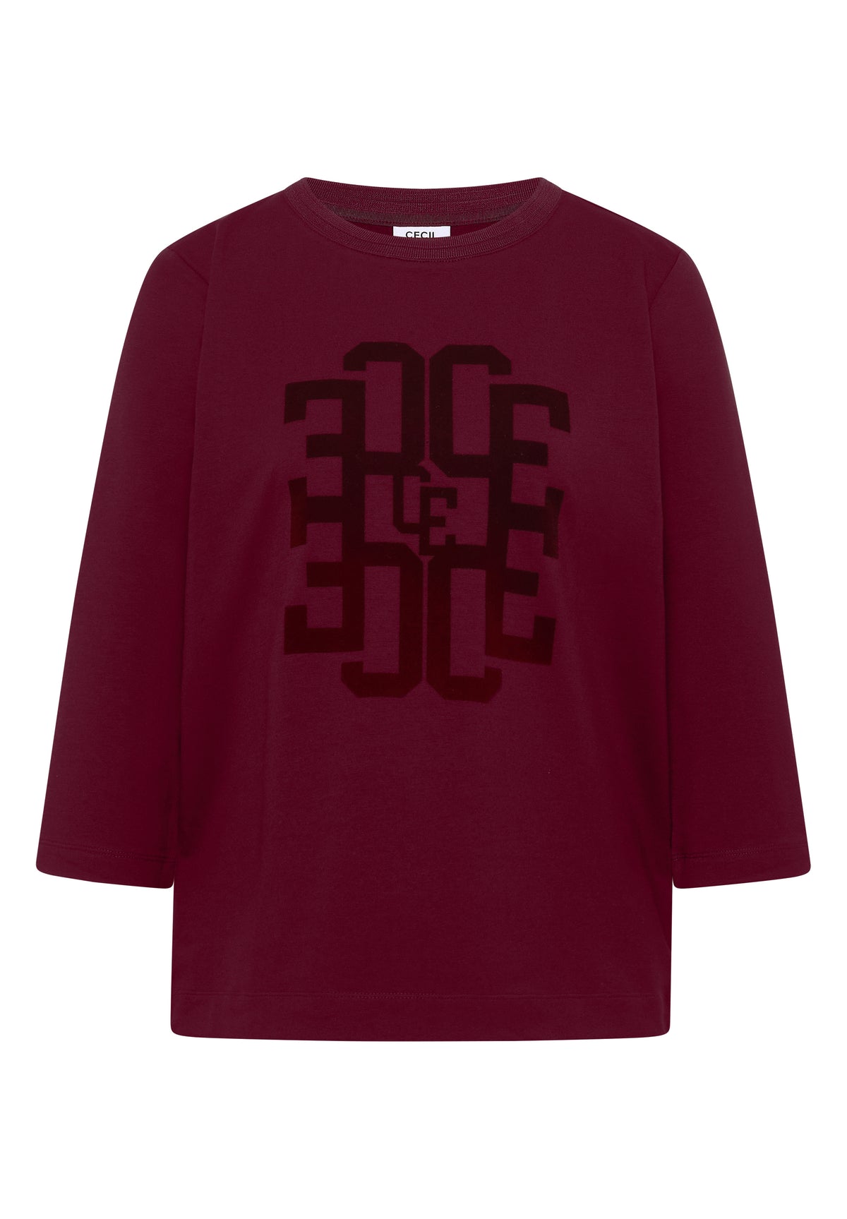 CECIL Damen 3/4-Arm Shirt mit Wording - Weinrot red wine