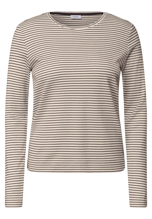 CECIL Damen Langarmshirt mit Streifen - Perlbeige pearl beige