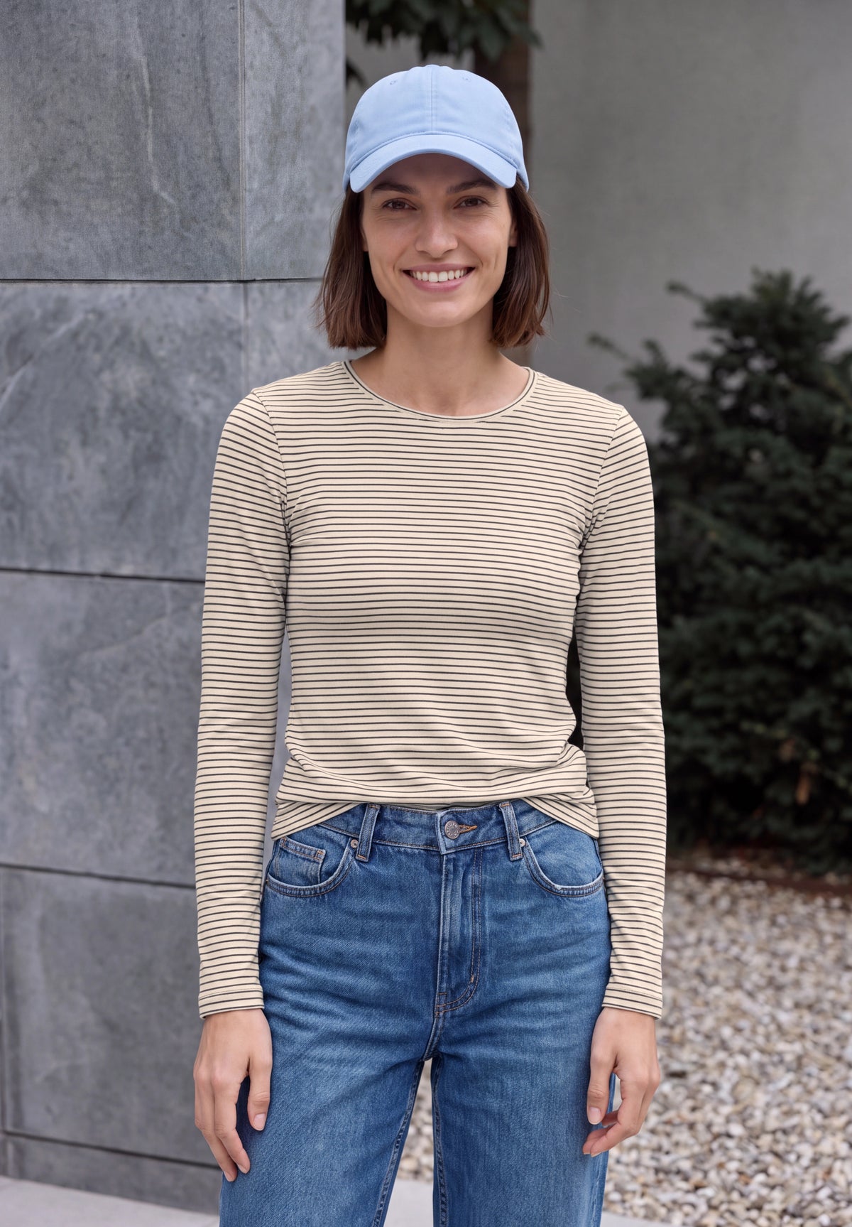 CECIL Damen Langarmshirt mit Streifen - Perlbeige pearl beige