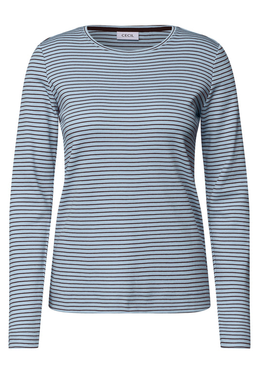 CECIL Damen Langarmshirt mit Streifen - Blau cosmopolitan blue