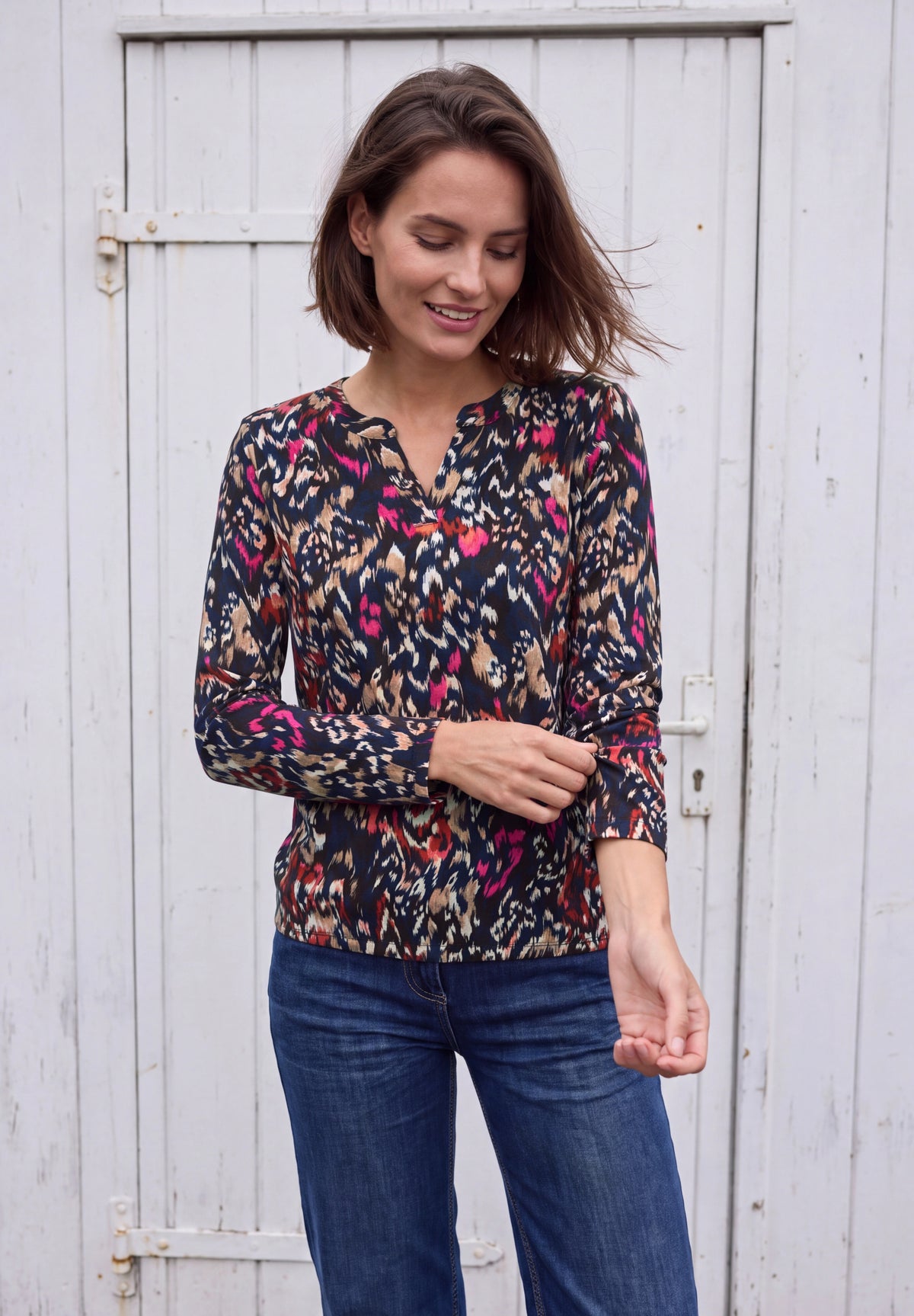 CECIL Damen Tunika-Shirt mit Split Neck - Trüffelbraun truffle brown