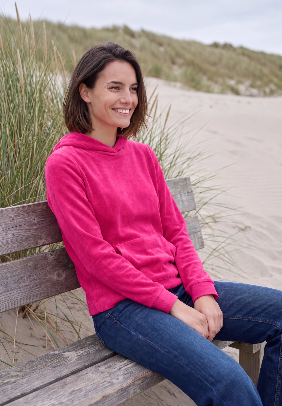 CECIL Damen Cord-Langarmshirt mit Kapuze - Pink pink flash