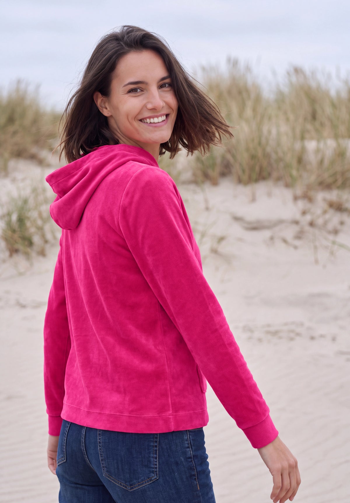 CECIL Damen Cord-Langarmshirt mit Kapuze - Pink pink flash