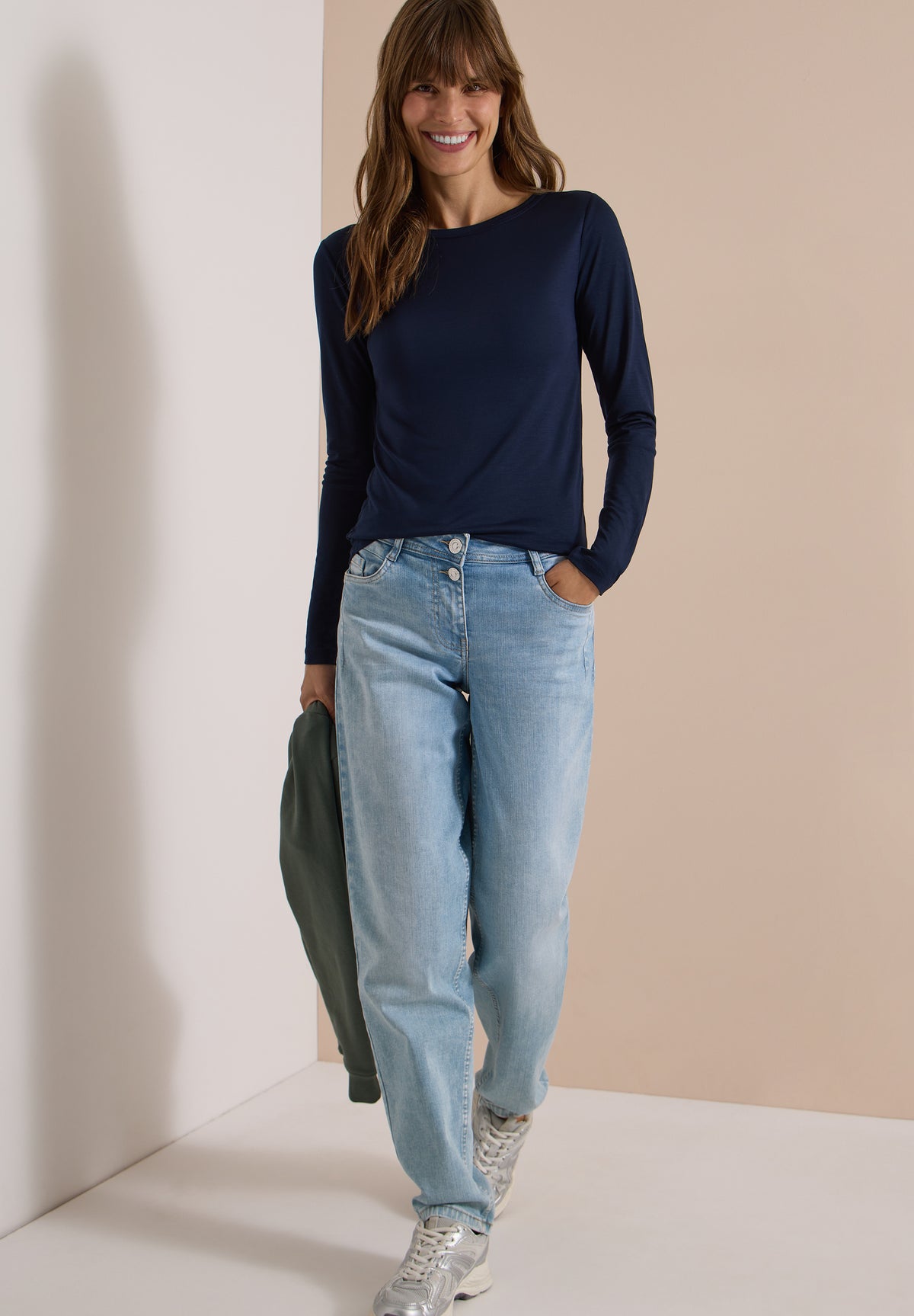 CECIL Damen Lyocell-Langarmshirt mit U-Boot-Ausschnitt - Dunkelblau urban dark blue