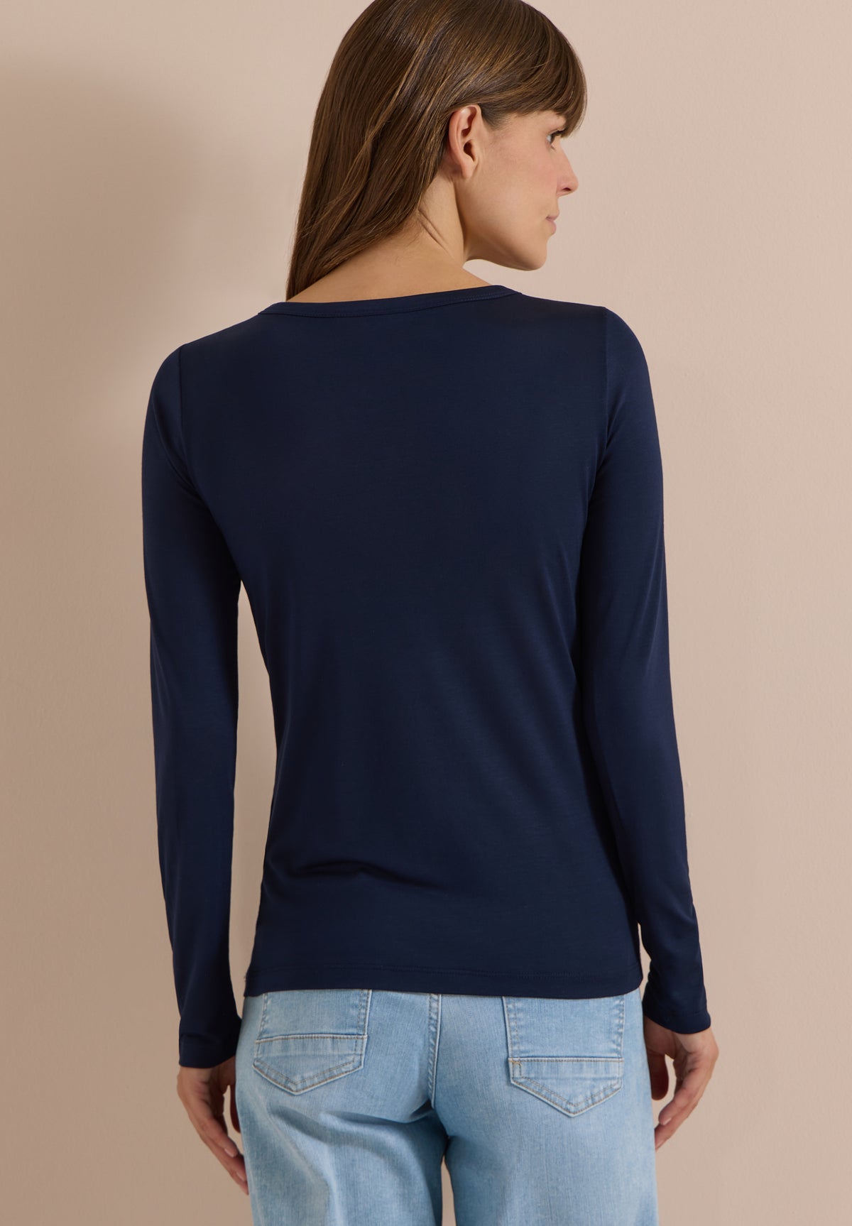 CECIL Damen Lyocell-Langarmshirt mit U-Boot-Ausschnitt - Dunkelblau urban dark blue