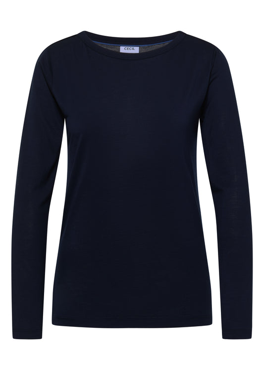 CECIL Damen Lyocell-Langarmshirt mit U-Boot-Ausschnitt - Dunkelblau urban dark blue