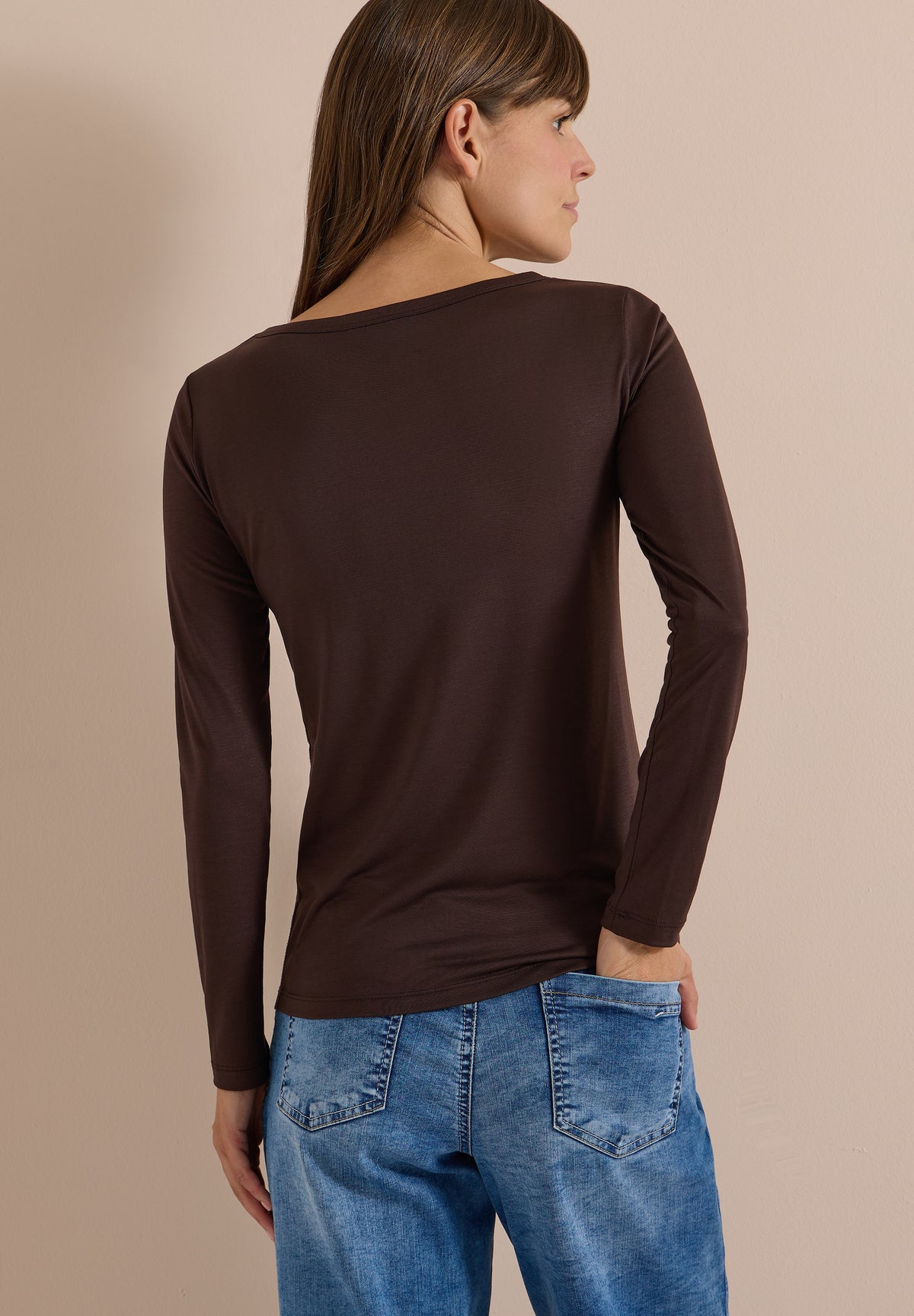 CECIL Damen Lyocell-Langarmshirt mit U-Boot-Ausschnitt - Trüffelbraun truffle brown