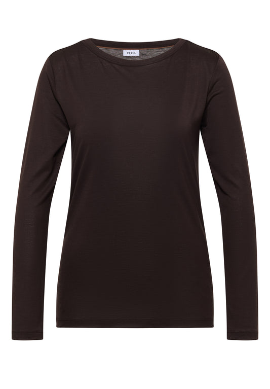 CECIL Damen Lyocell-Langarmshirt mit U-Boot-Ausschnitt - Trüffelbraun truffle brown