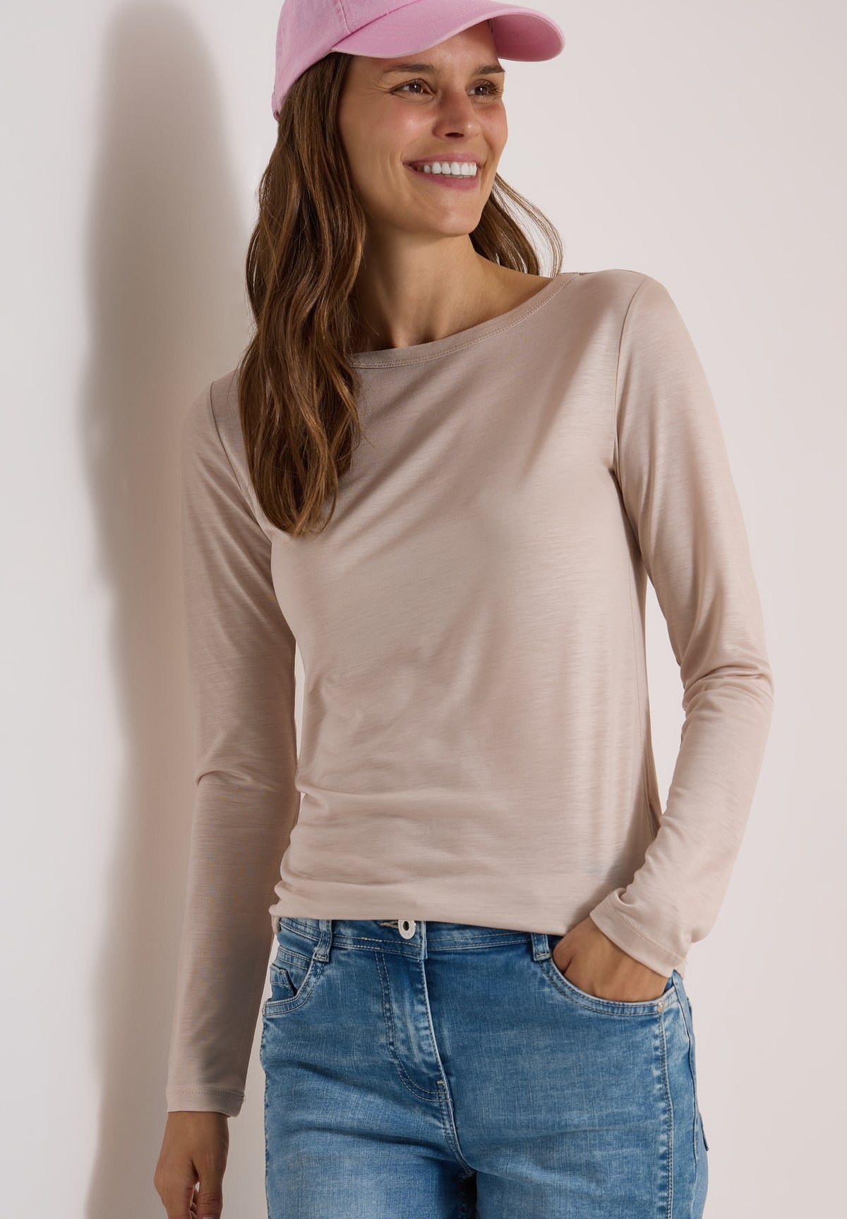 CECIL Damen Lyocell-Langarmshirt mit U-Boot-Ausschnitt - Kaschmirbeige cashmere beige