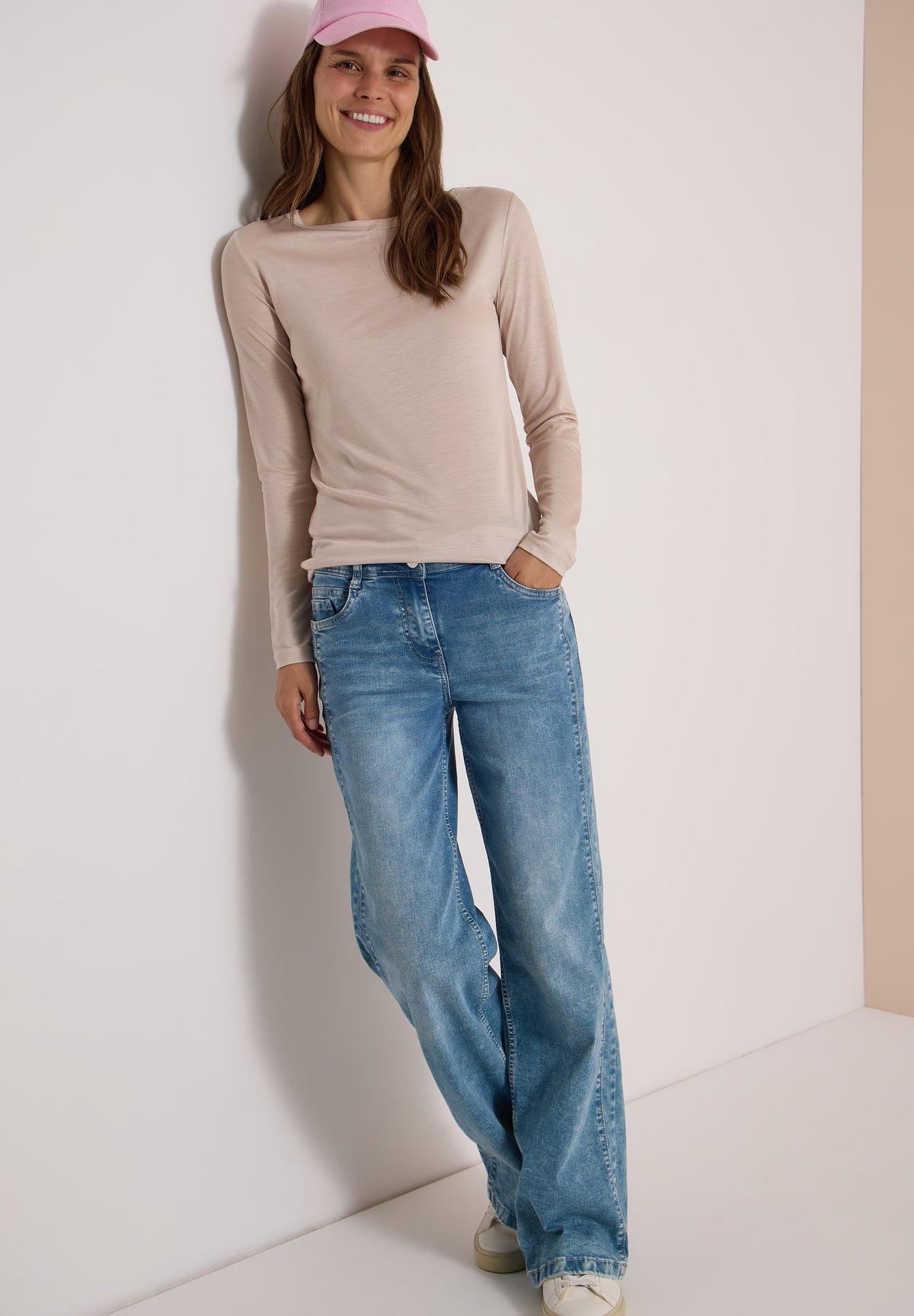 CECIL Damen Lyocell-Langarmshirt mit U-Boot-Ausschnitt - Kaschmirbeige cashmere beige