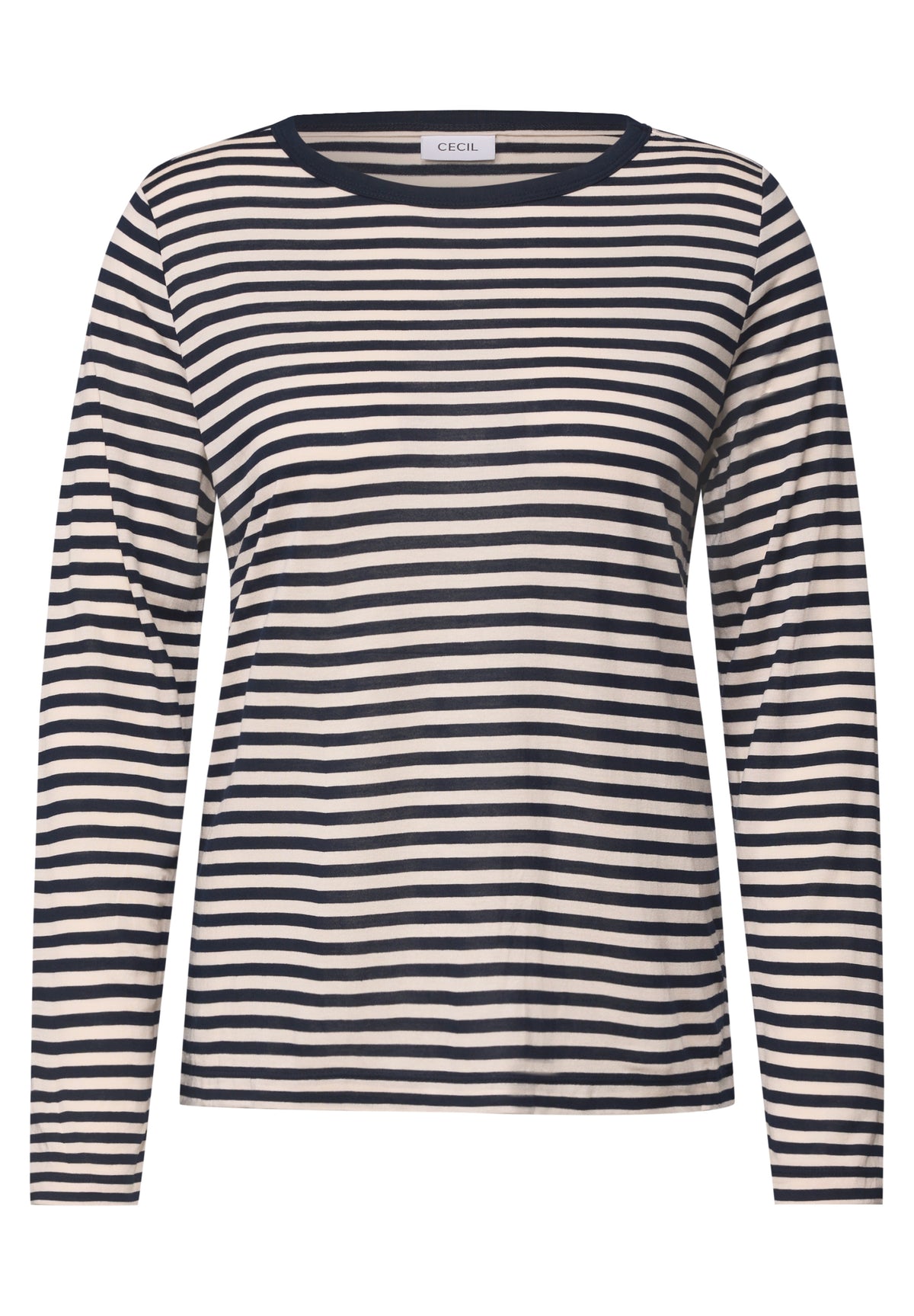 CECIL Damen Langarmshirt mit U-Boot-Ausschnitt und Streifen - Dunkelblau urban dark blue