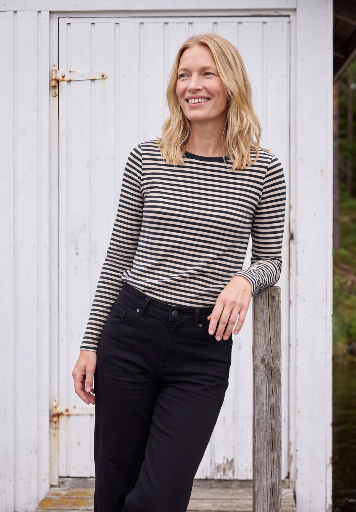 CECIL Damen Langarmshirt mit U-Boot-Ausschnitt und Streifen - Dunkelblau urban dark blue