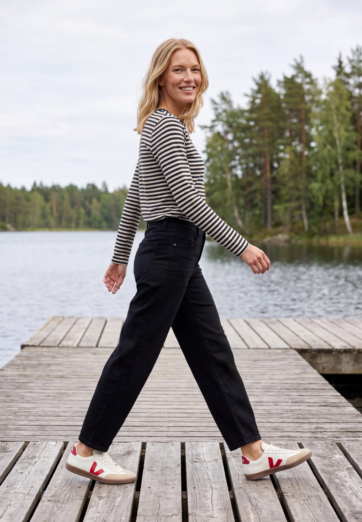 CECIL Damen Langarmshirt mit U-Boot-Ausschnitt und Streifen - Dunkelblau urban dark blue