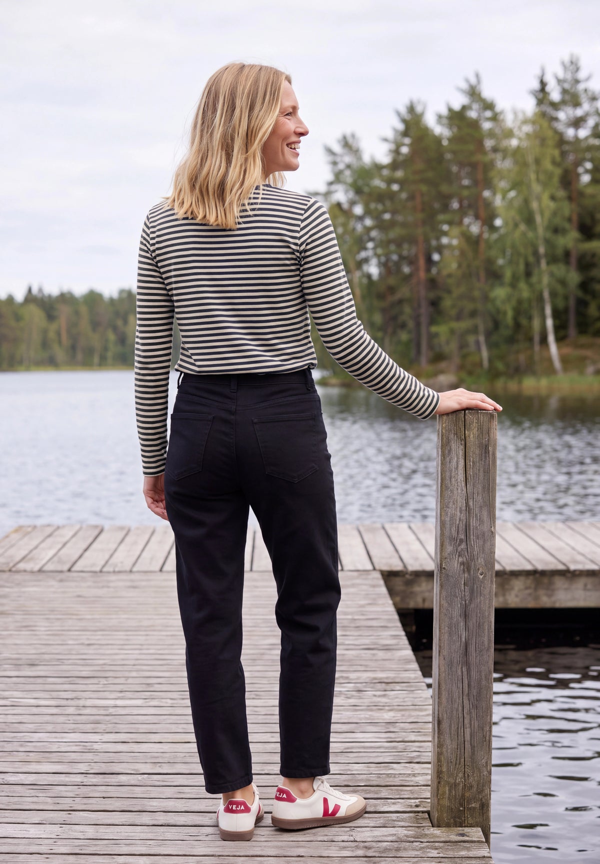 CECIL Damen Langarmshirt mit U-Boot-Ausschnitt und Streifen - Dunkelblau urban dark blue