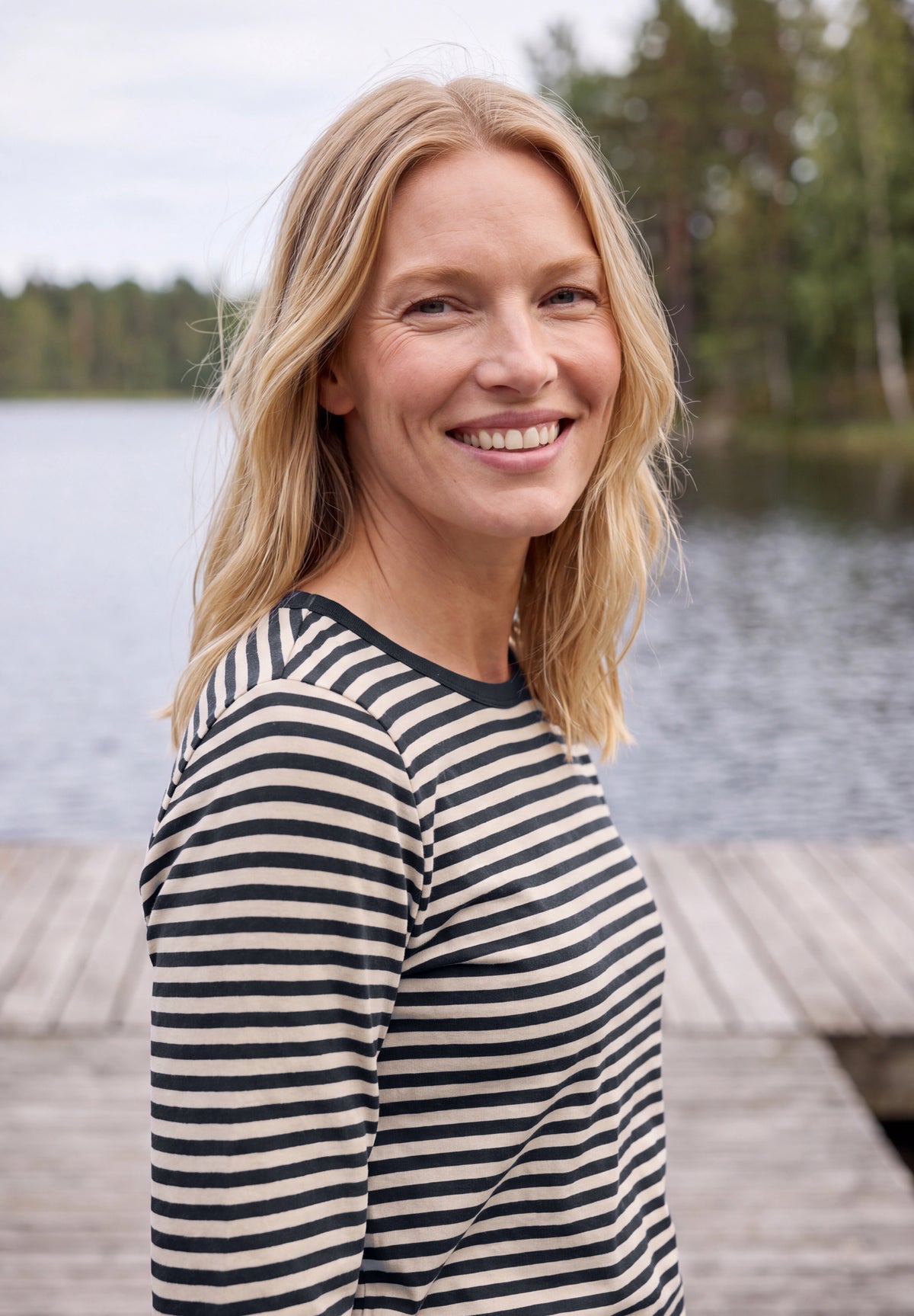 CECIL Damen Langarmshirt mit U-Boot-Ausschnitt und Streifen - Dunkelblau urban dark blue