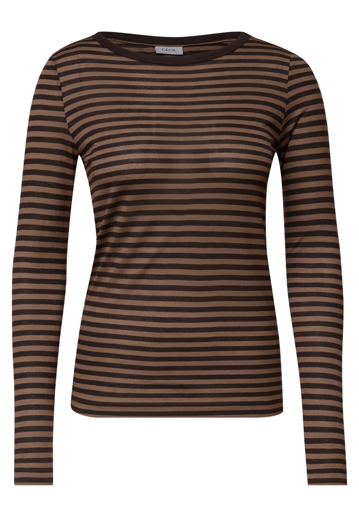 CECIL Damen Streifen-Langarmshirt mit U-Boot-Ausschnitt - Trüffelbraun truffle brown