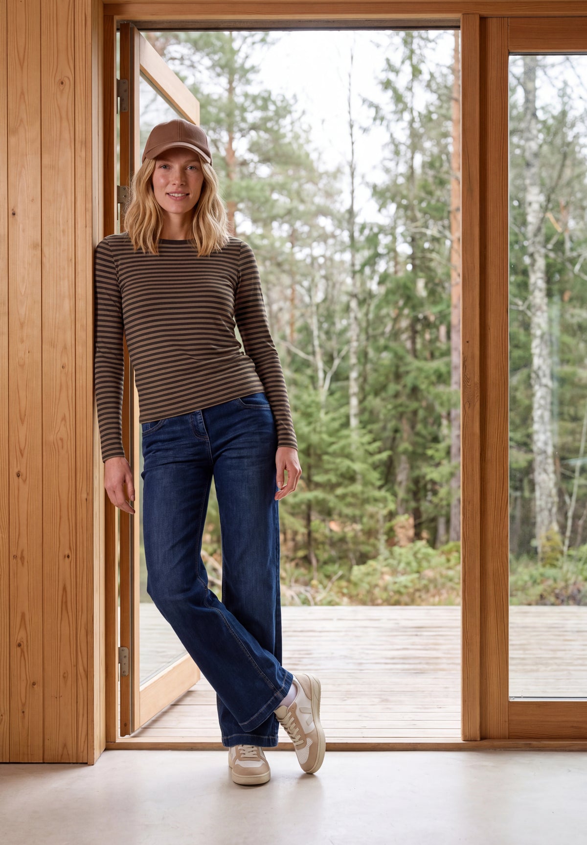 CECIL Damen Streifen-Langarmshirt mit U-Boot-Ausschnitt - Trüffelbraun truffle brown