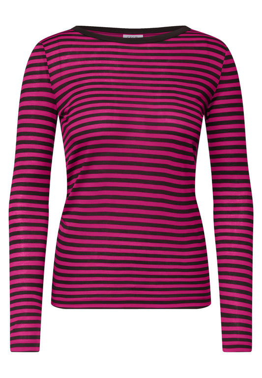 CECIL Damen Streifen-Langarmshirt mit U-Boot-Ausschnitt - Pink pink flash