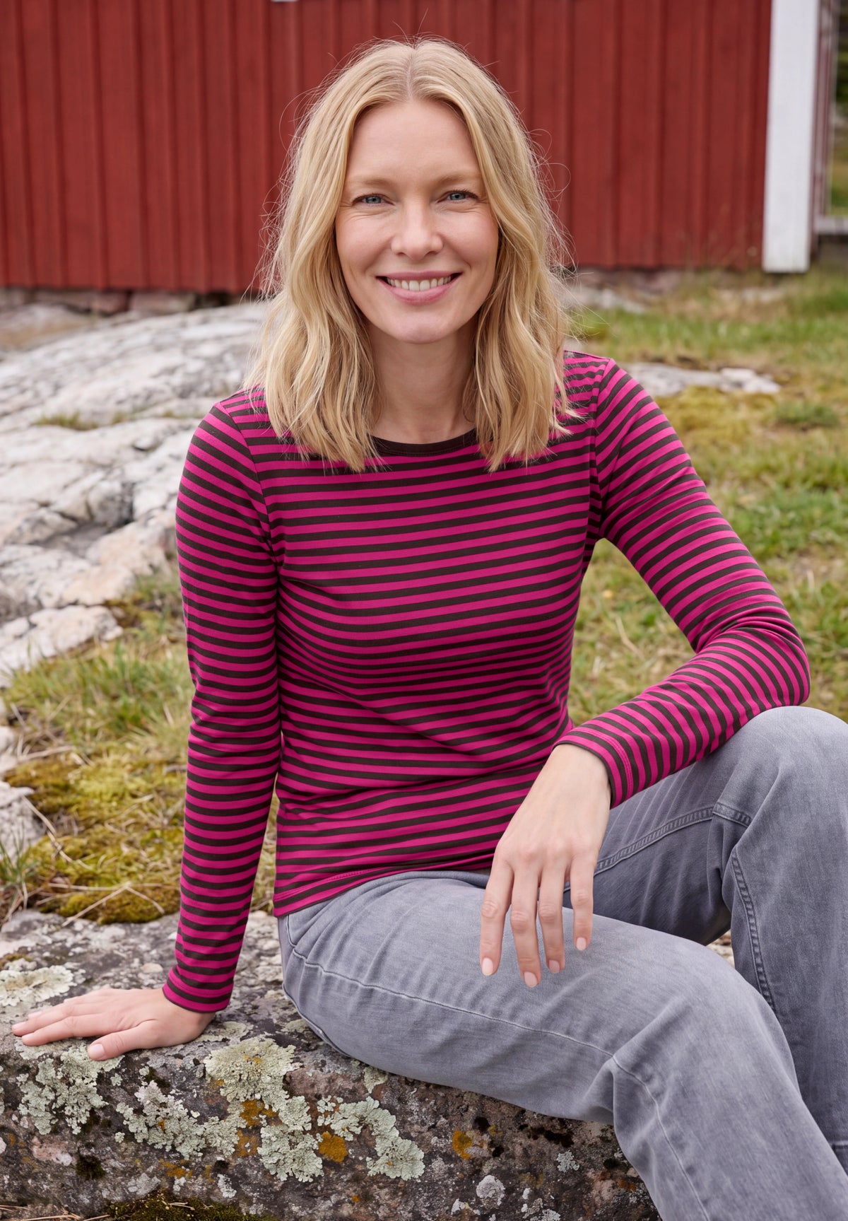 CECIL Damen Streifen-Langarmshirt mit U-Boot-Ausschnitt - Pink pink flash