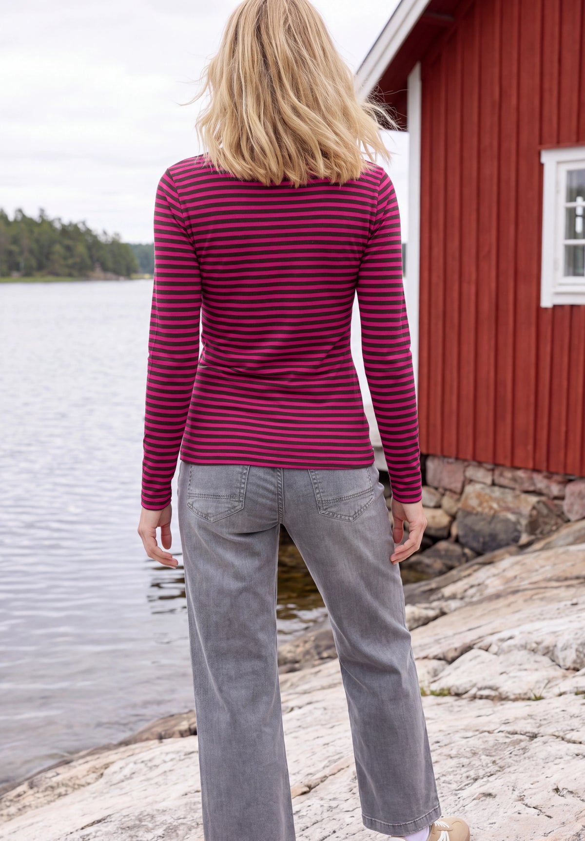 CECIL Damen Streifen-Langarmshirt mit U-Boot-Ausschnitt - Pink pink flash