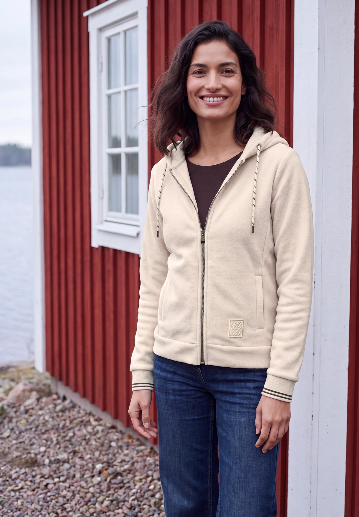 CECIL Damen Fleecejacke mit Kapuze - Kaschmirbeige cashmere beige
