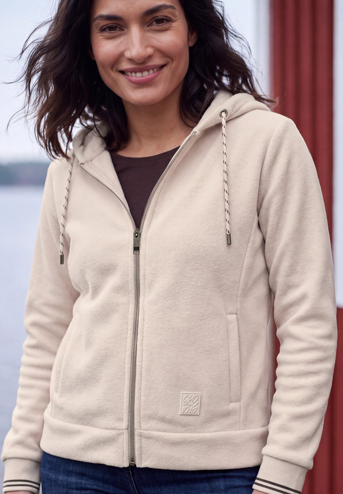 CECIL Damen Fleecejacke mit Kapuze - Kaschmirbeige cashmere beige
