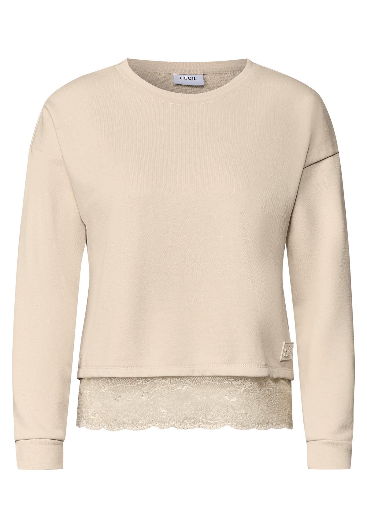 CECIL Damen Langarmshirt mit Spitzenkante - Perlbeige pearl beige