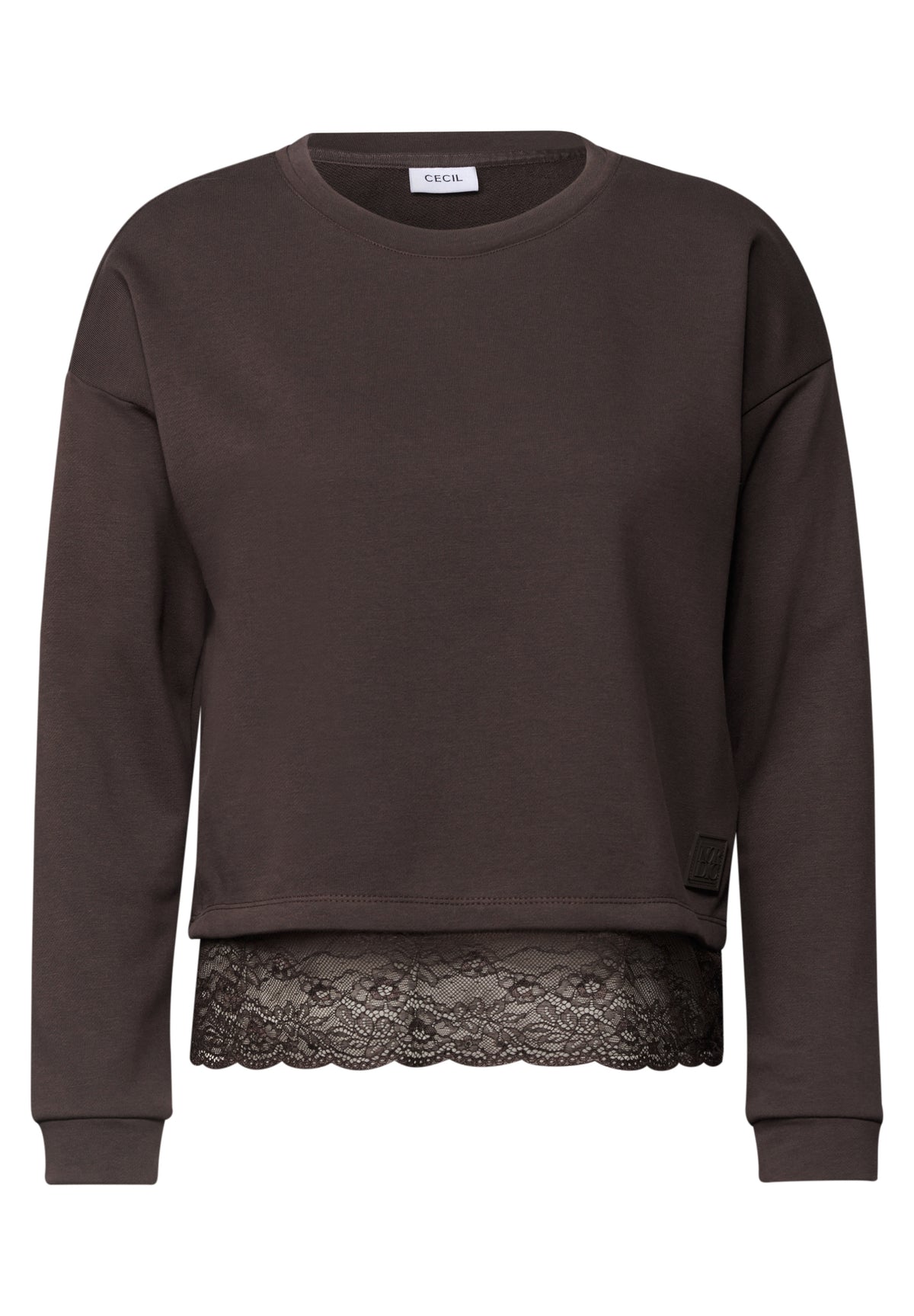 CECIL Damen Langarmshirt mit Spitzenkante - Trüffelbraun truffle brown