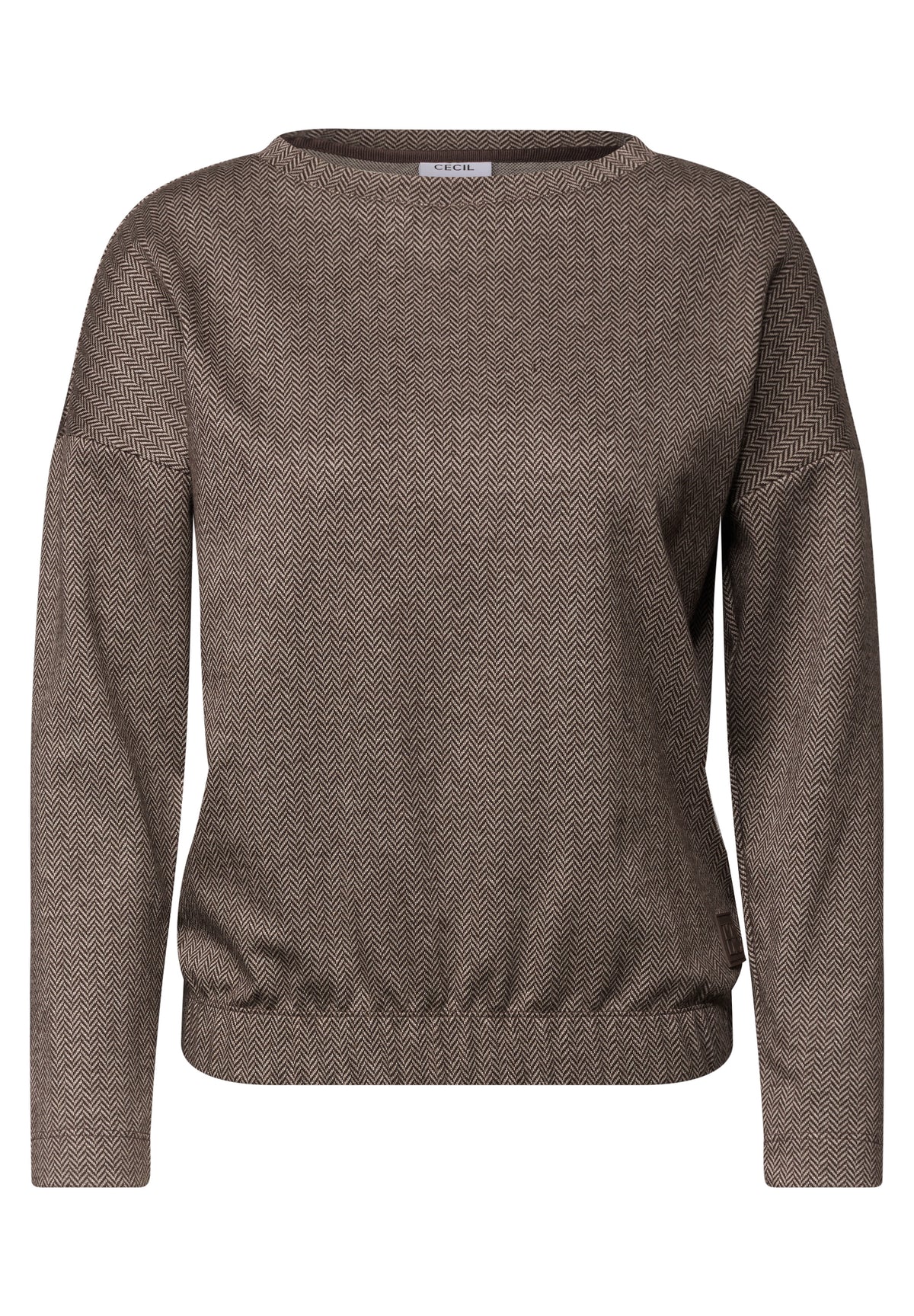 CECIL Damen Langarmshirt mit Fischgrätmuster - Trüffelbraun truffle brown