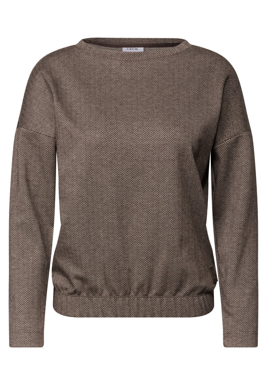 CECIL Damen Langarmshirt mit Fischgrätmuster - Trüffelbraun truffle brown