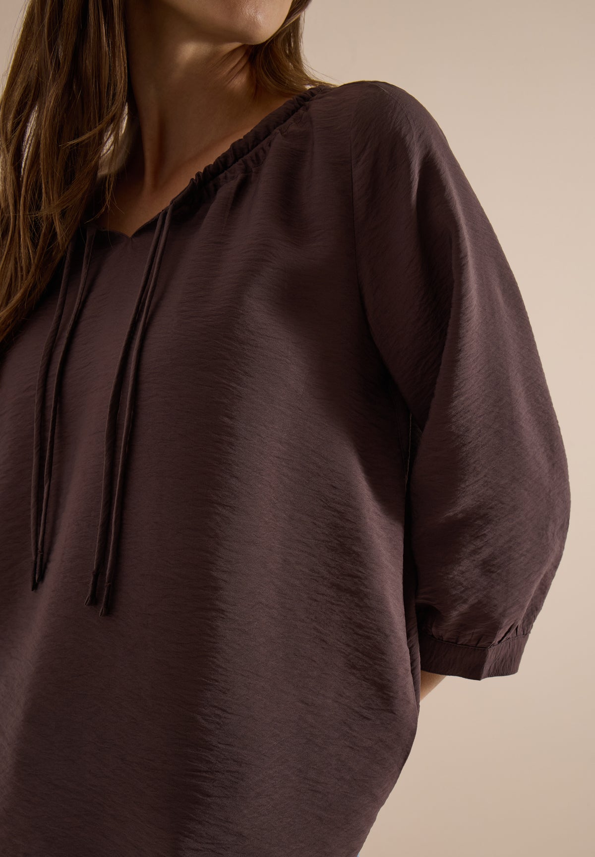 CECIL Damen Carmen-Bluse mit Halbarm und Bändern - Kakaobraun brown cacao
