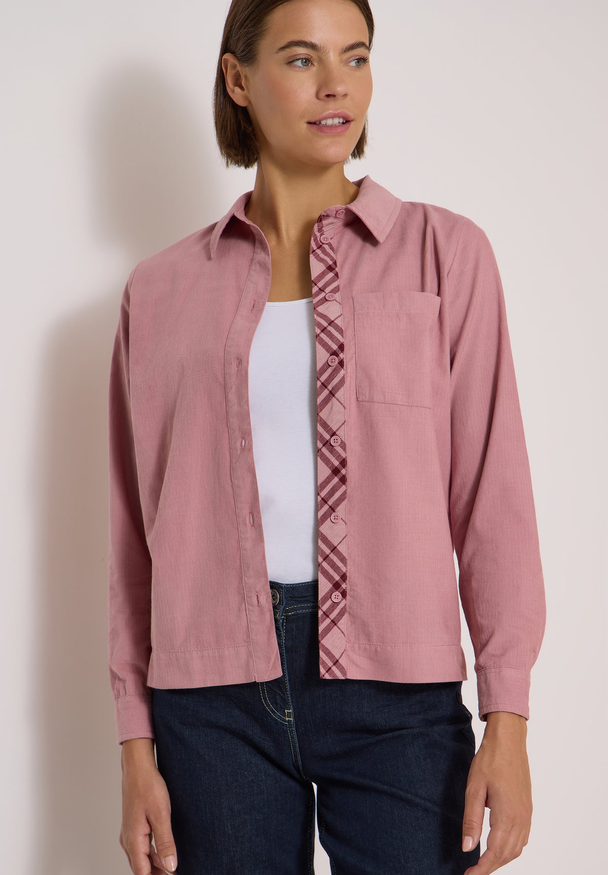 CECIL Damen Langarm Cord-Hemdbluse - Rosé velvet rose