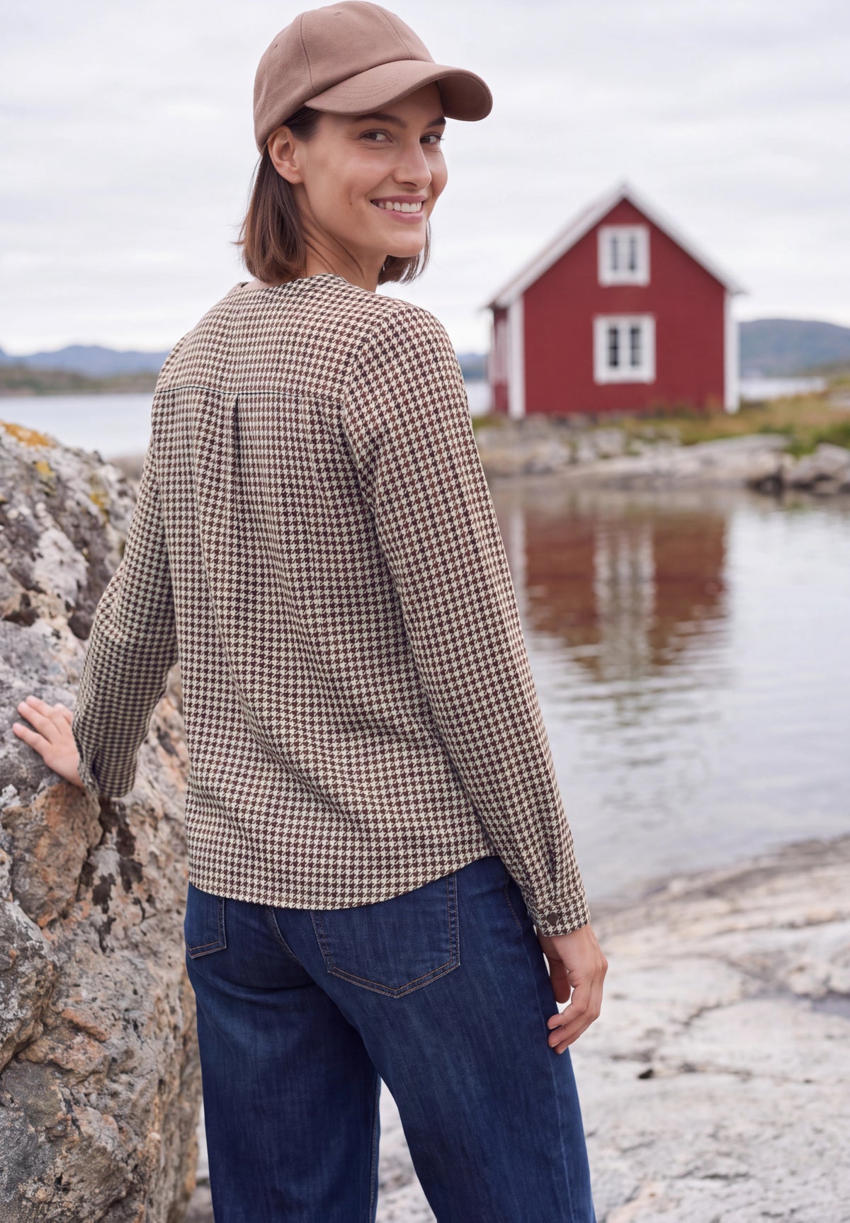 CECIL Damen Langarm-Tunika mit Split Neck und Print - Mokkabraun mocha brown
