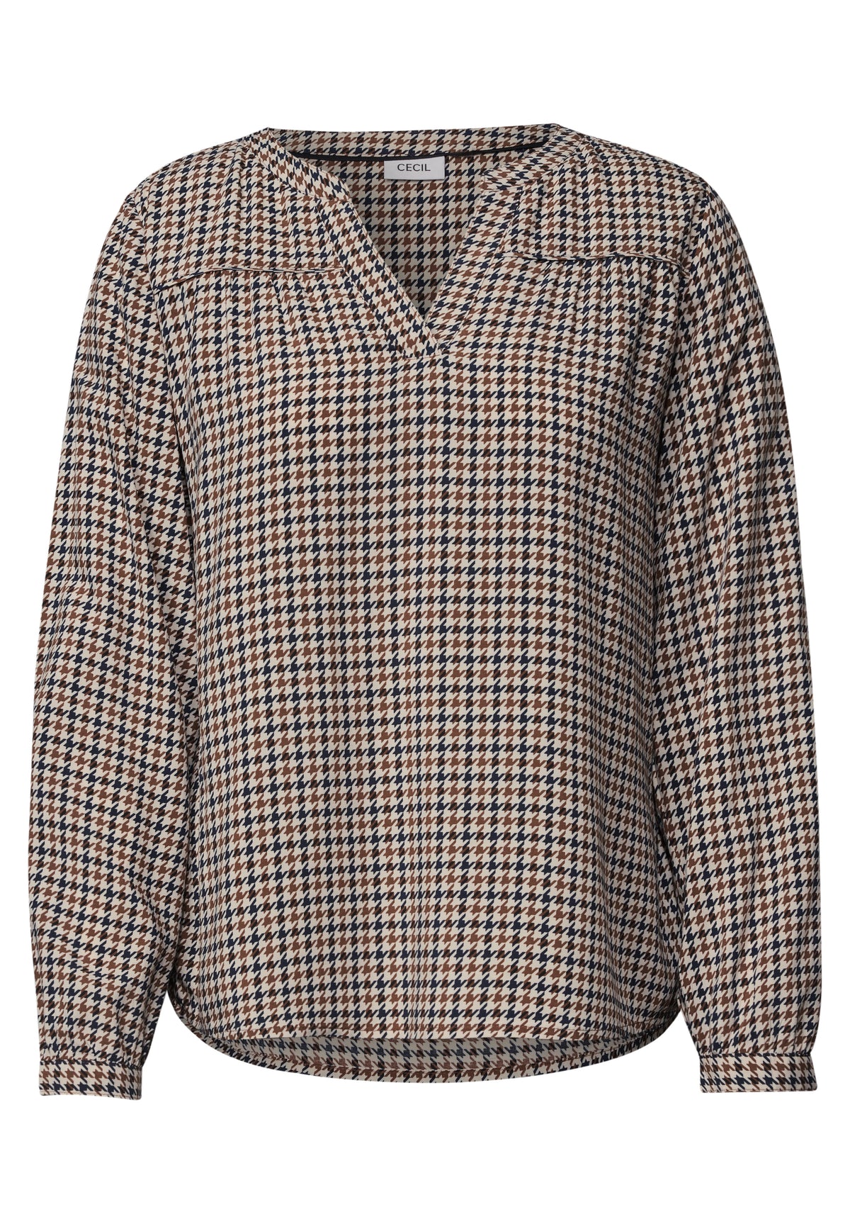 CECIL Damen Langarm-Tunika mit Split Neck und Print - Mokkabraun mocha brown