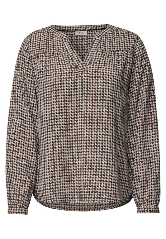 CECIL Damen Langarm-Tunika mit Split Neck und Print - Mokkabraun mocha brown