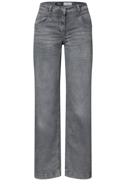 CECIL Damen High Waist Wide Leg Jeans - Hellgrau light grey wash
