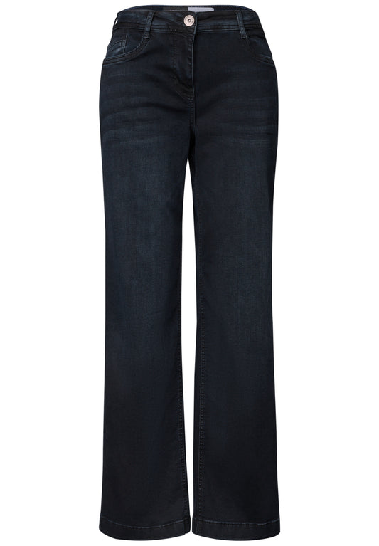 CECIL Damen High Waist Wide Leg Jeans - Schwarzblau blue black used wash