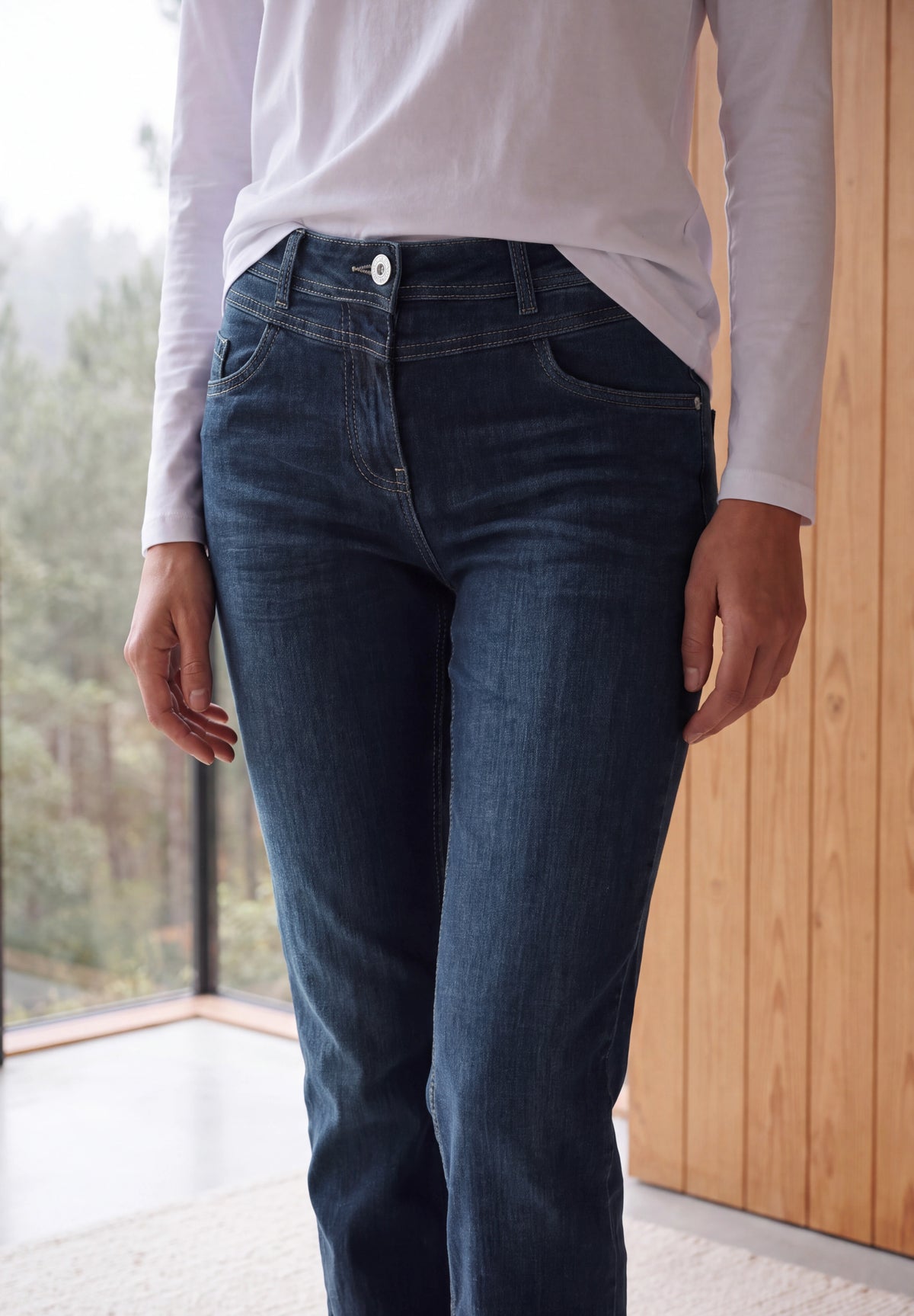 CECIL Damen High Waist Bootcut Jeans - Blau blau